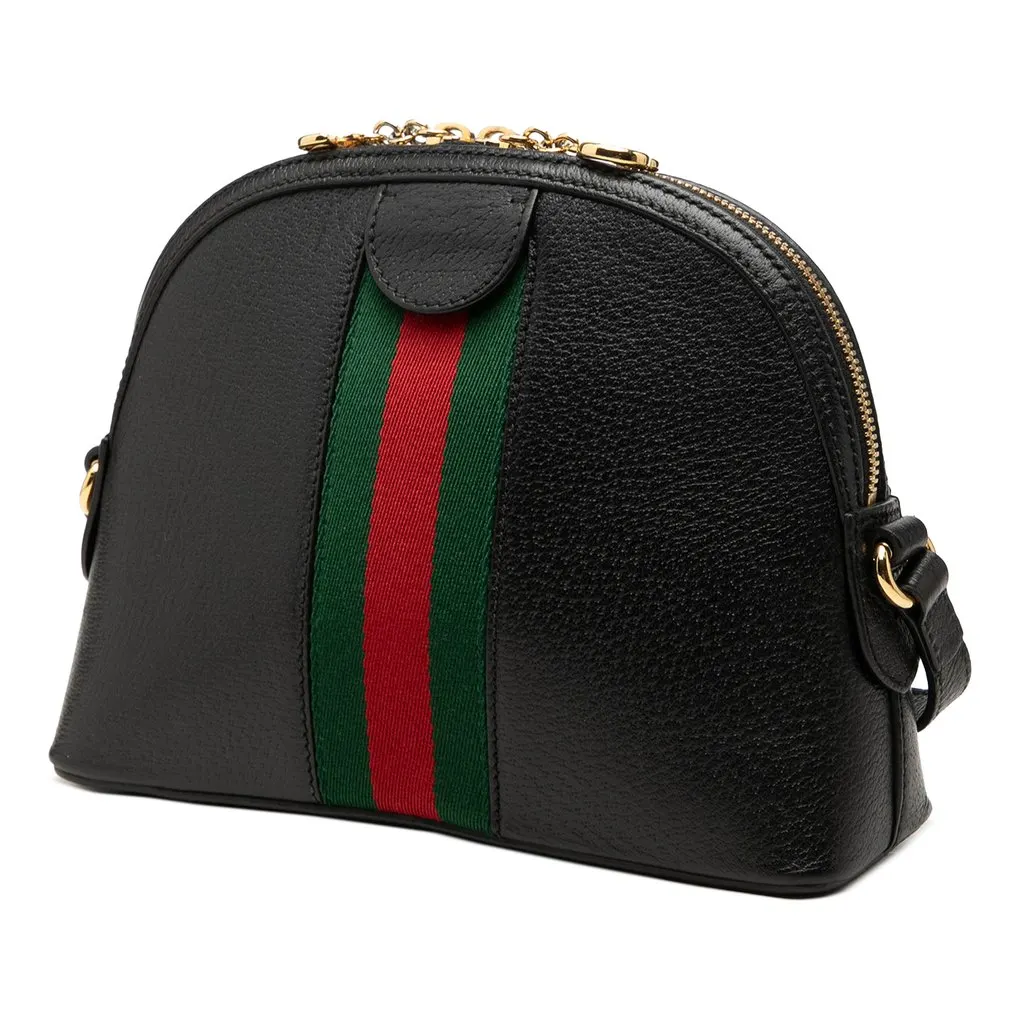 Gucci Small Calfskin Web Ophidia Dome Crossbody Black Leather Very good - Back View