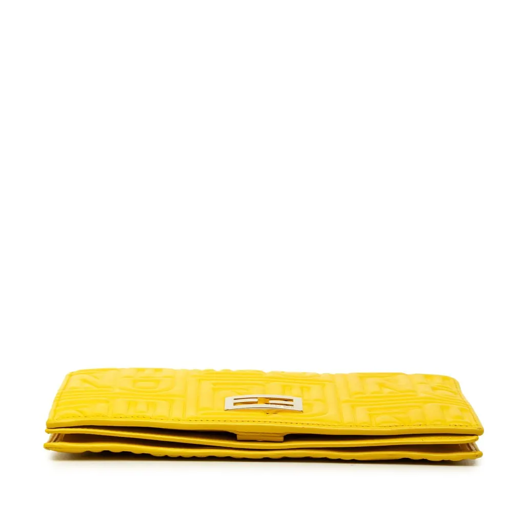 Fendi Embossed Nappa Logo Chain Clutch Yellow Leather Very good - Inside View