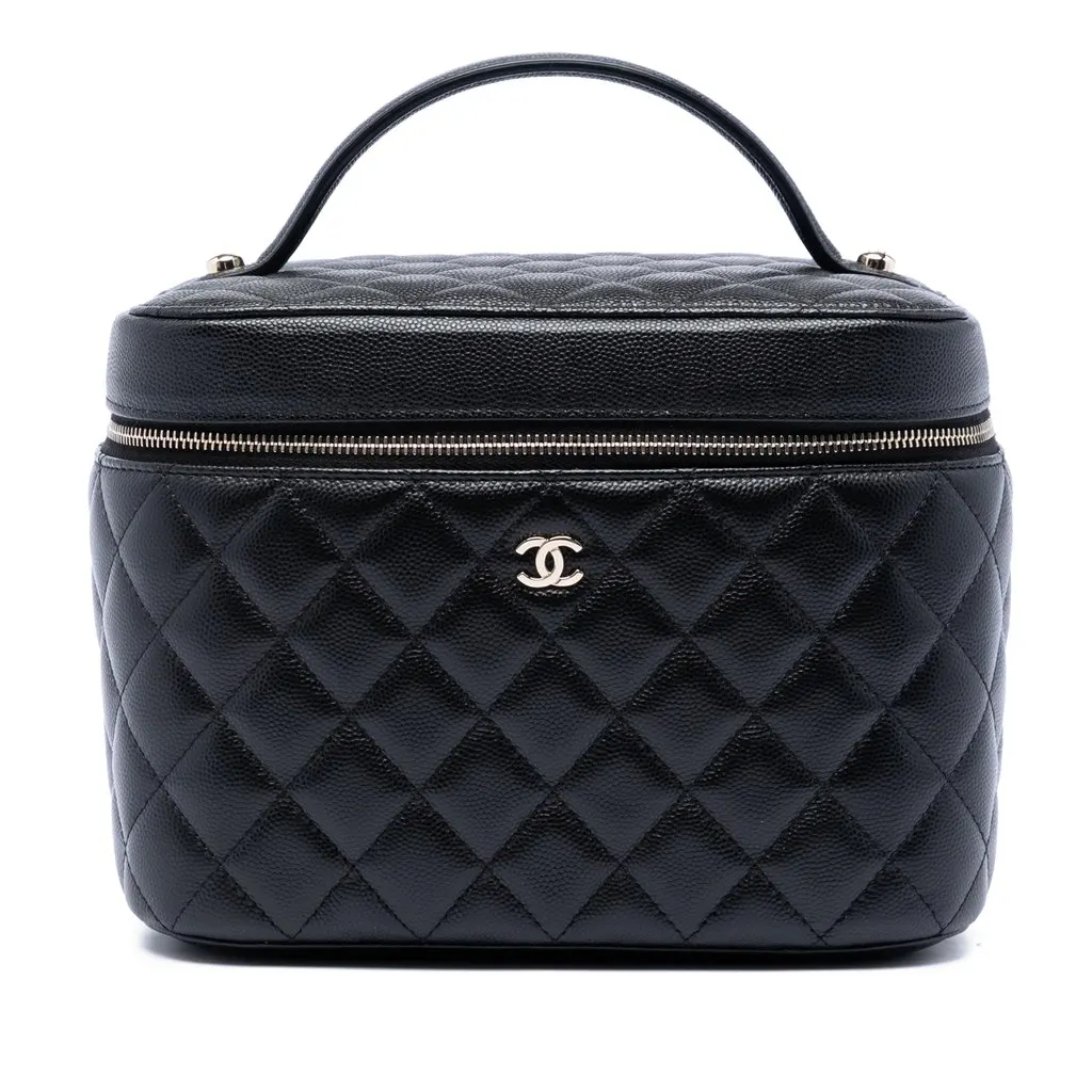 Chanel Medium CC Quilted Caviar Vanity Case Black Leather Very good - Front View