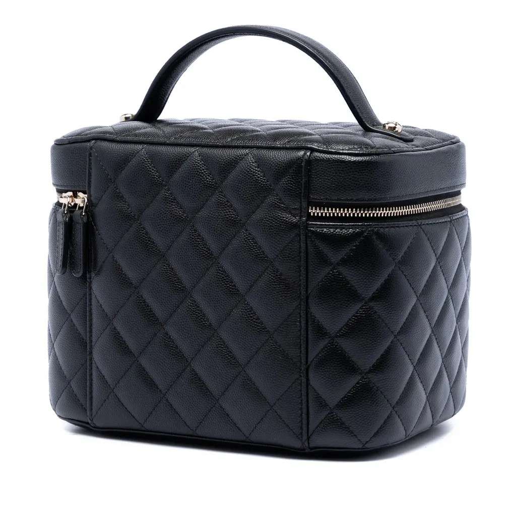 Chanel Medium CC Quilted  Caviar Vanity Case Black Leather Very good - Back View