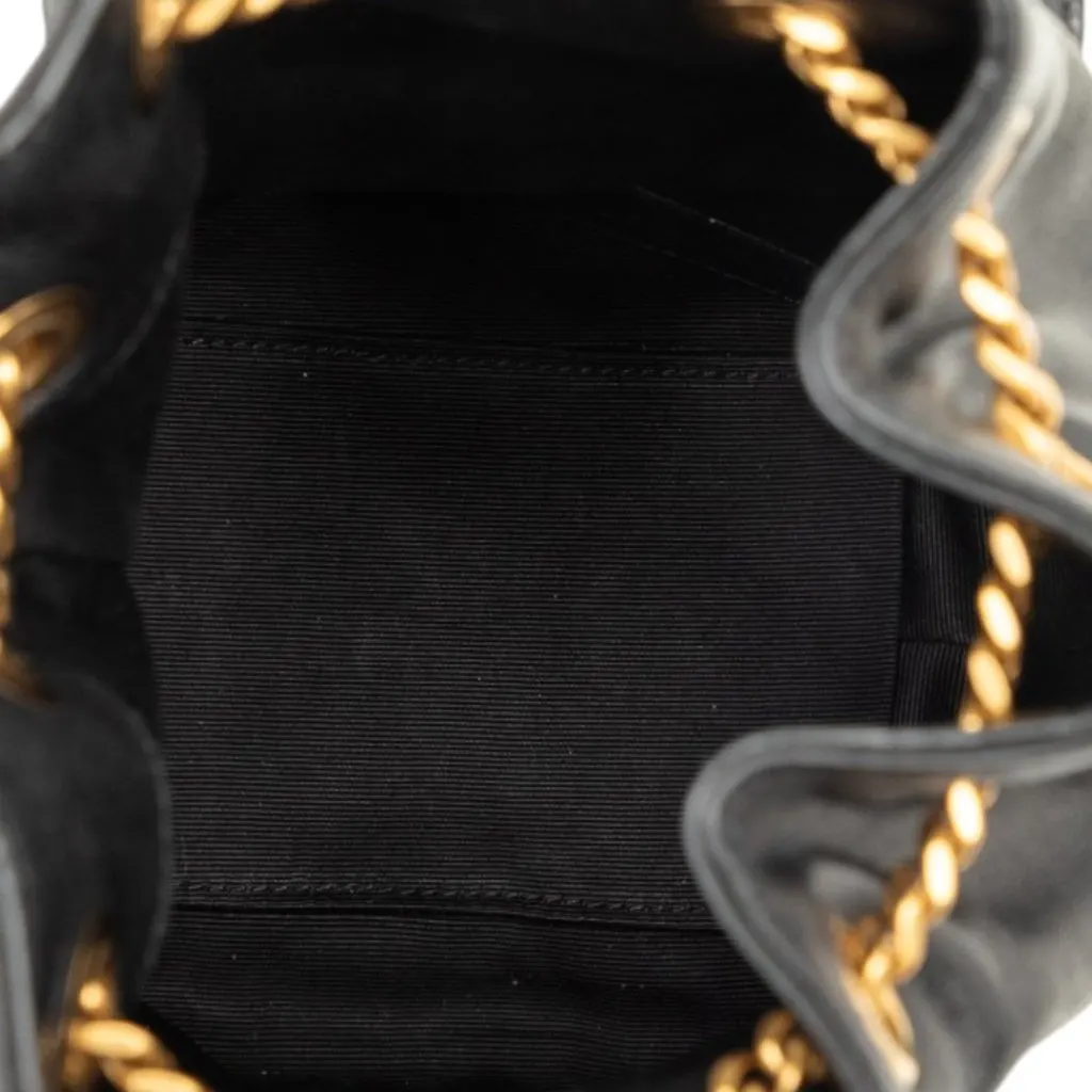Saint Laurent Mini Chevron Lambskin Joe Bucket Bag Black Leather Good - Model View