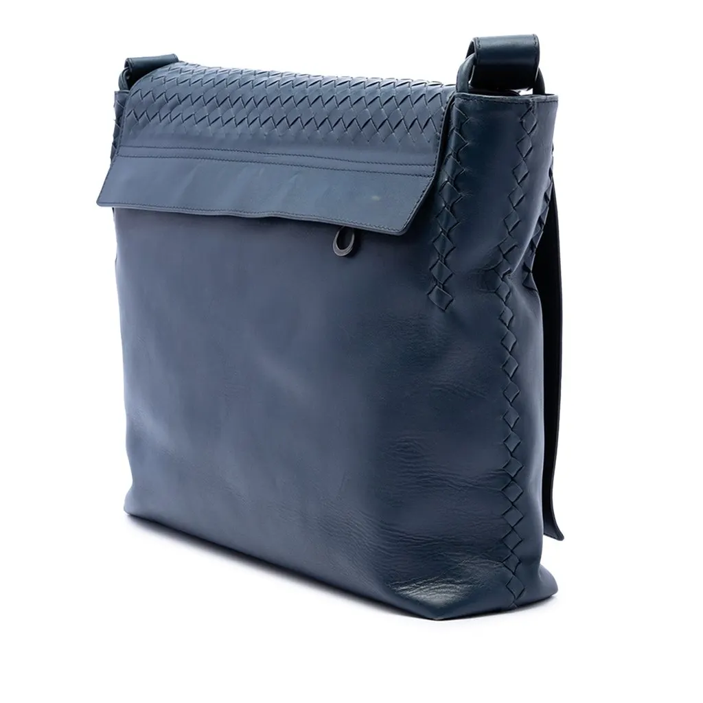 Bottega Veneta Nappa Intrecciato Flap Crossbody Blue Leather Very good - Back View