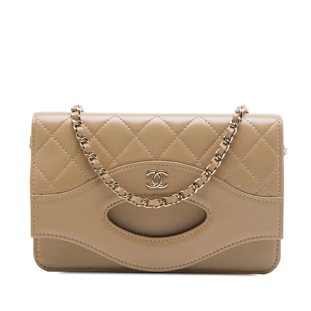 Chanel Quilted Shiny Lambskin 31 Wallet On Chain Brown Leather Very good - Front View