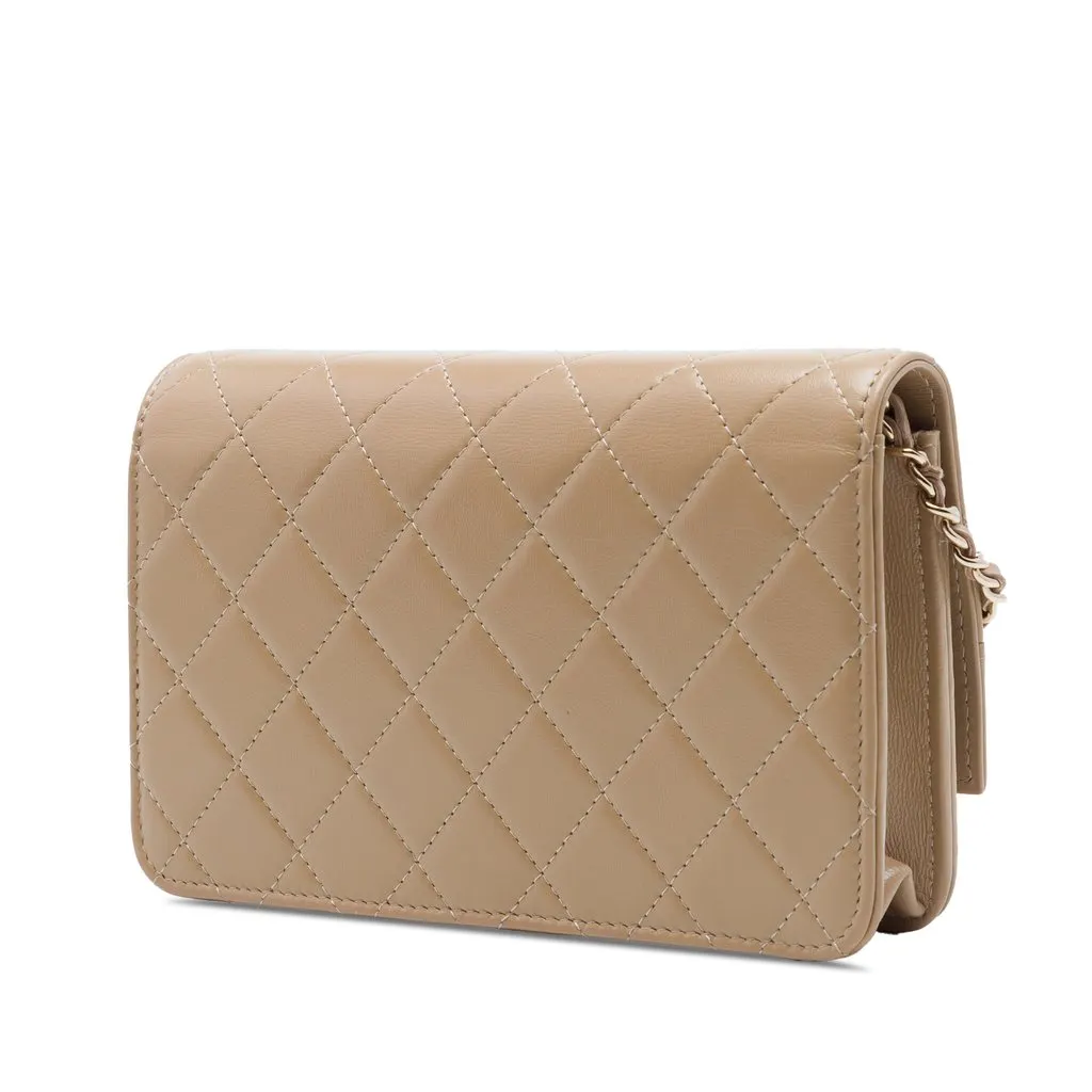 Chanel Quilted Shiny Lambskin 31 Wallet On Chain Brown Leather Very good - Back View