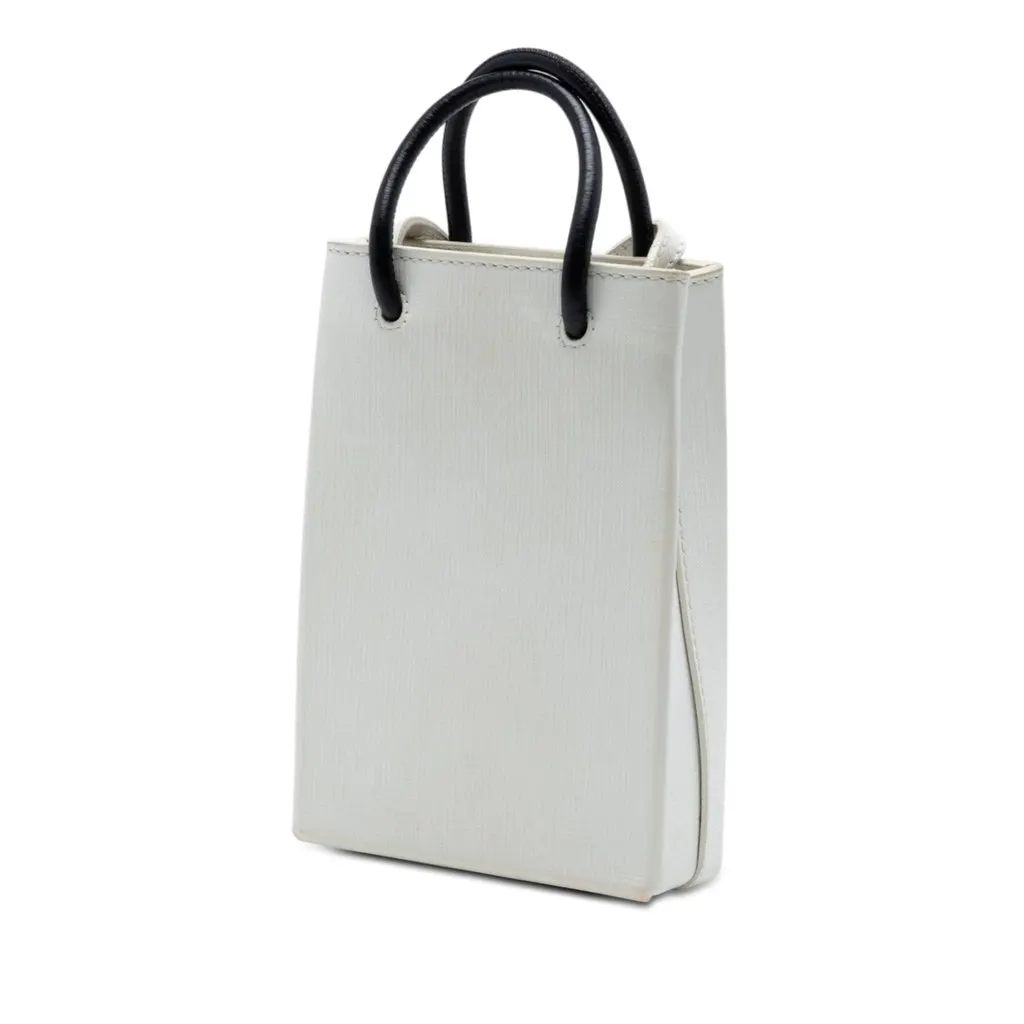 Balenciaga Mini Calfskin Logo Shopping Phone Holder White Leather Very good - Back View