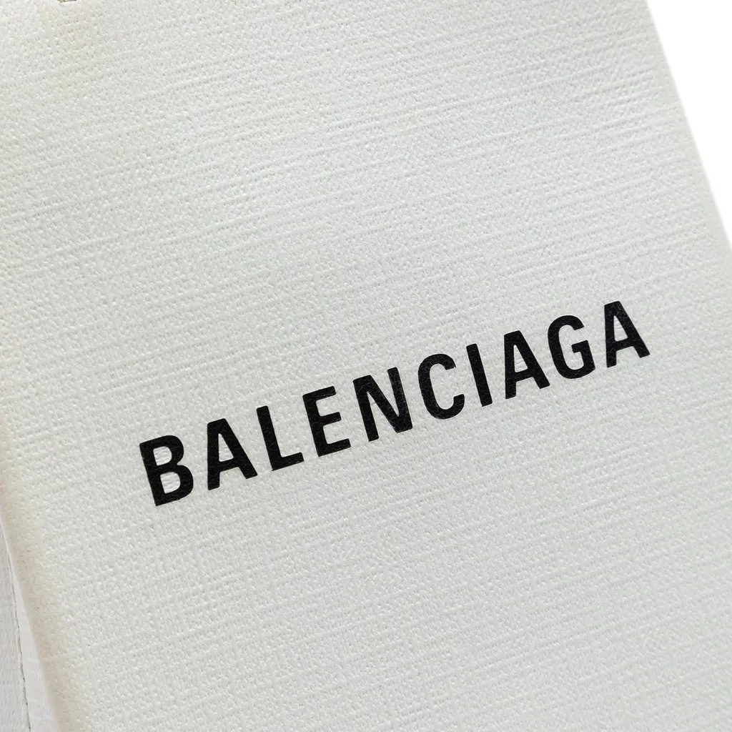Balenciaga Mini Calfskin Logo Shopping Phone Holder White Leather Very good - Box View