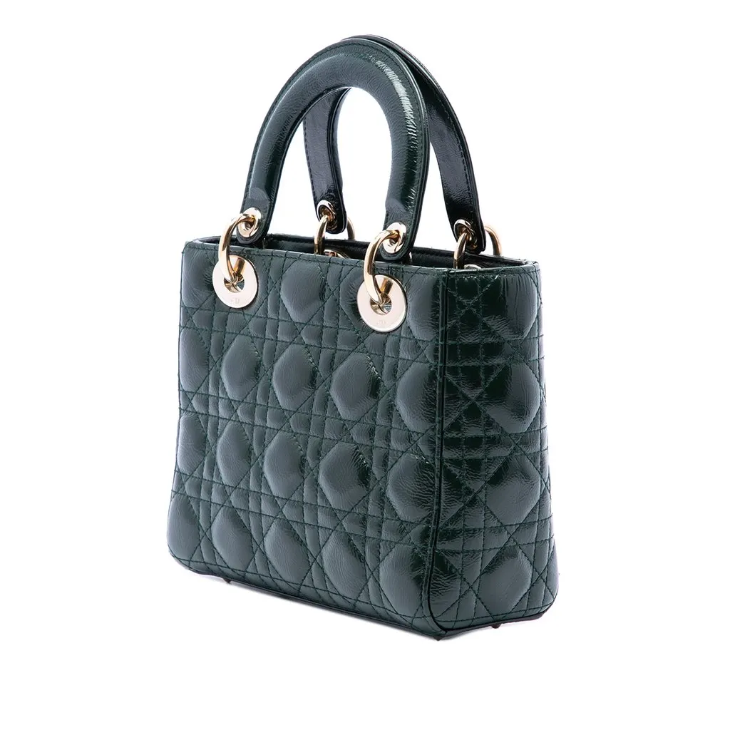 Dior Small Crinkled Patent Cannage Lady Dior Green Leather Very good - Back View