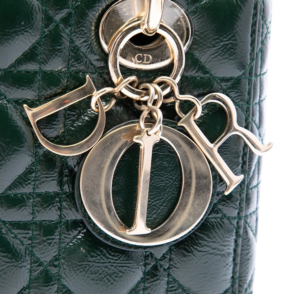 Dior Small Crinkled Patent Cannage Lady Dior Green Leather Very good - Box View