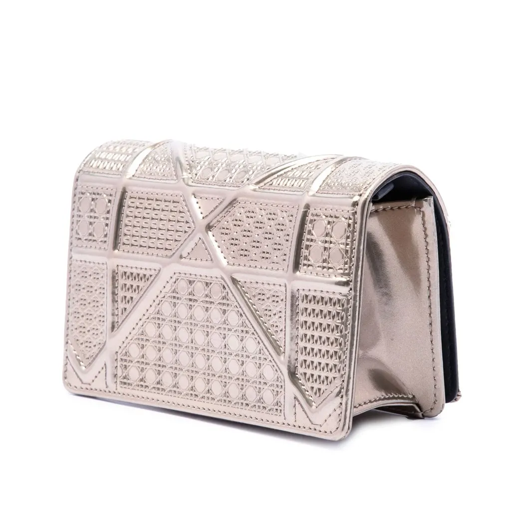 Dior Metallic Patent Microcannage Diorama Wallet on Chain Gold Leather Very good - Back View