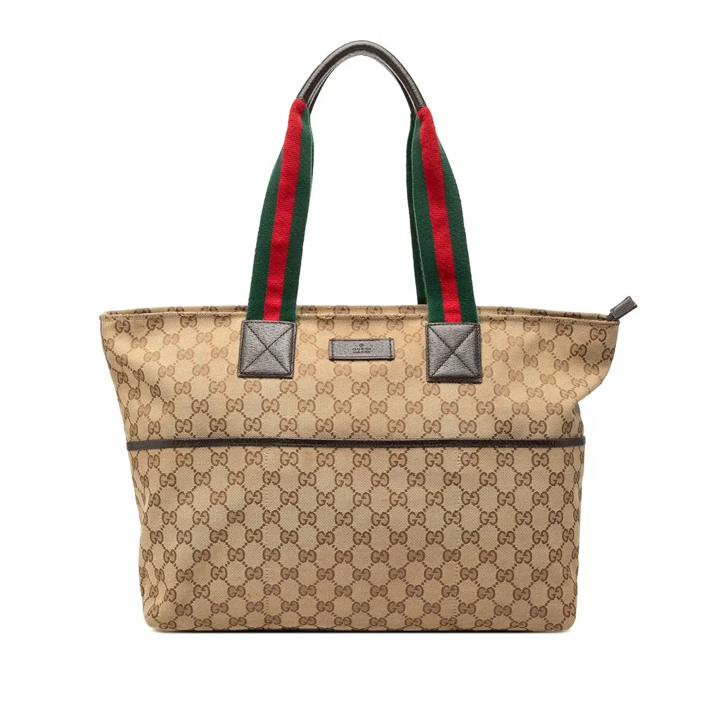 Gucci GG Canvas Web Tote Beige Canvas Very good - Front View