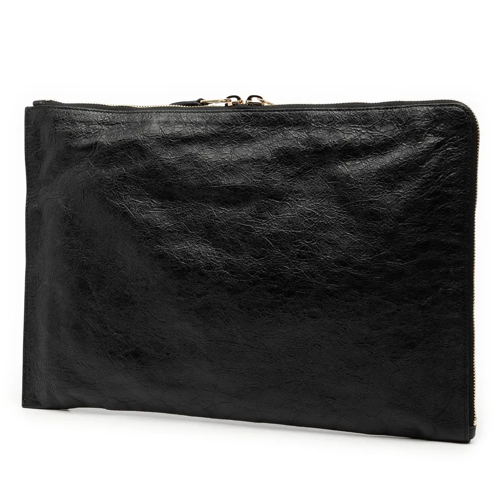 Balenciaga Lambskin Motocross Giant 12 Zip Around Flat Clutch Black Leather Very good - Back View