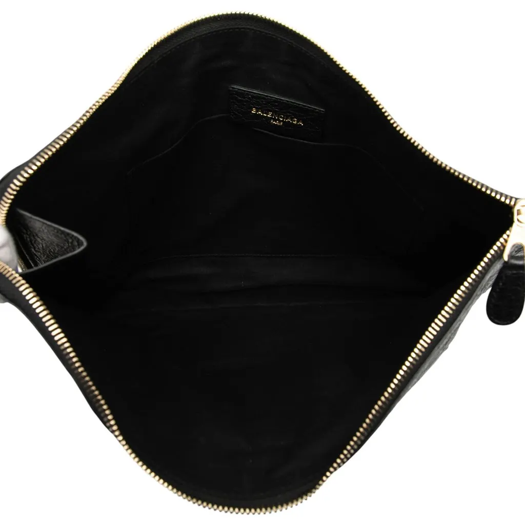 Balenciaga Lambskin Motocross Giant 12 Zip Around Flat Clutch Black Leather Very good - Model View