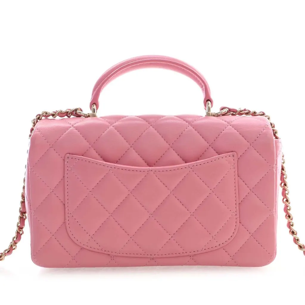 Chanel Mini Rectangular Classic Lambskin Top Handle Flap Pink Leather Very good - Model View