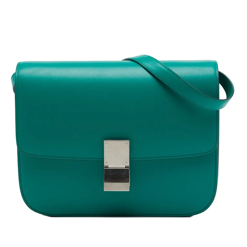Celine Medium Calfskin Classic Box Blue Leather Very good - Front View