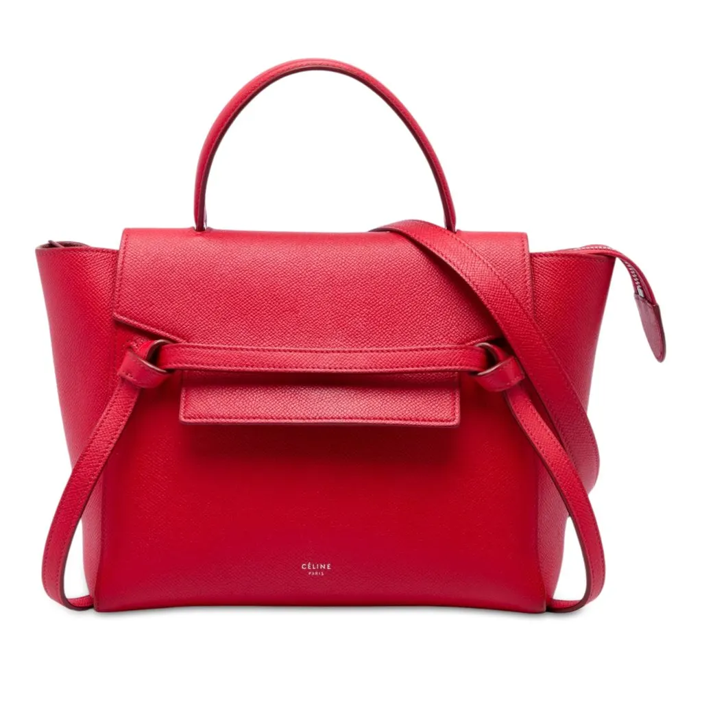 Celine Micro Grained Calfskin Belt Bag Red Leather Very good - Front View
