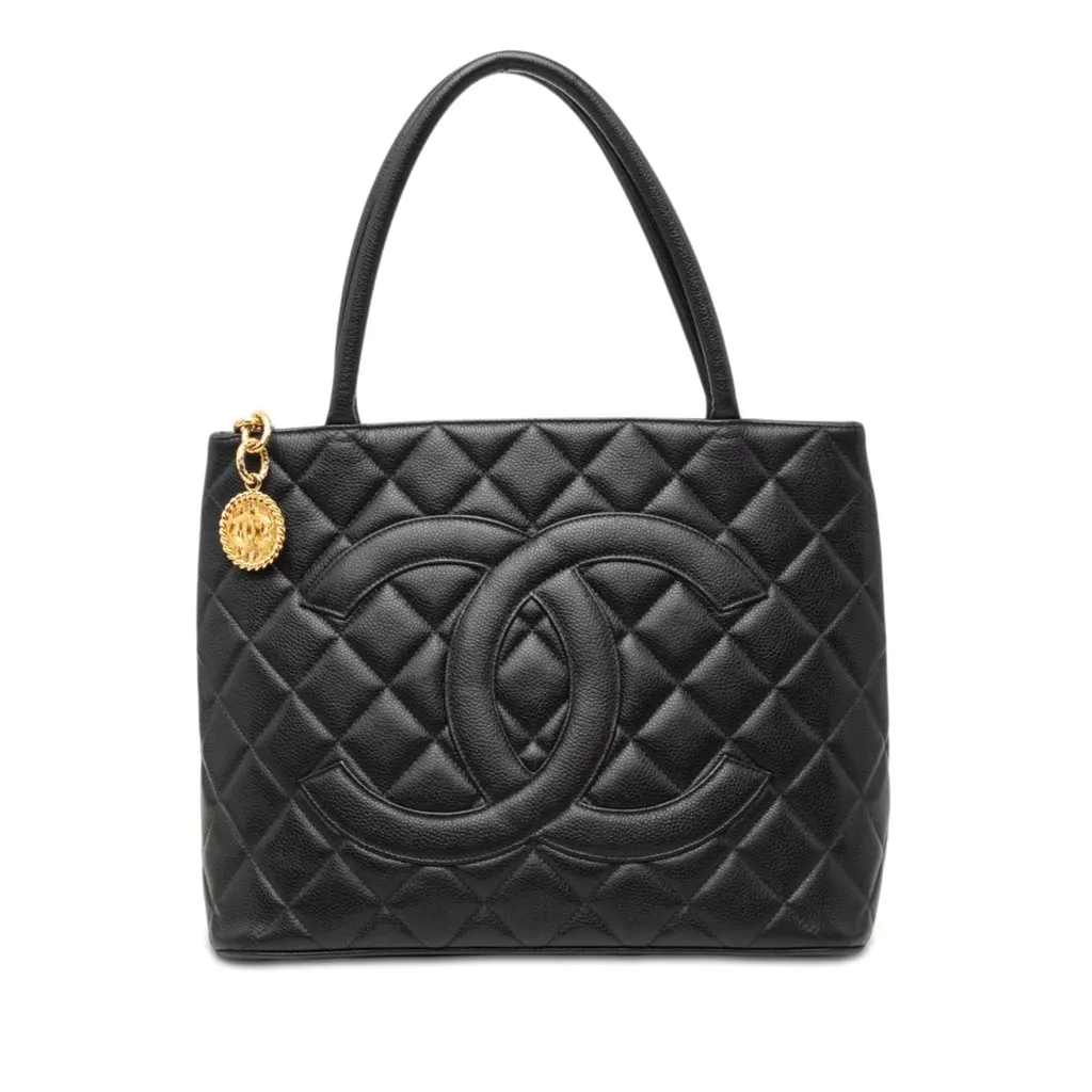Chanel Caviar Medallion Tote Black Leather Very good - Front View