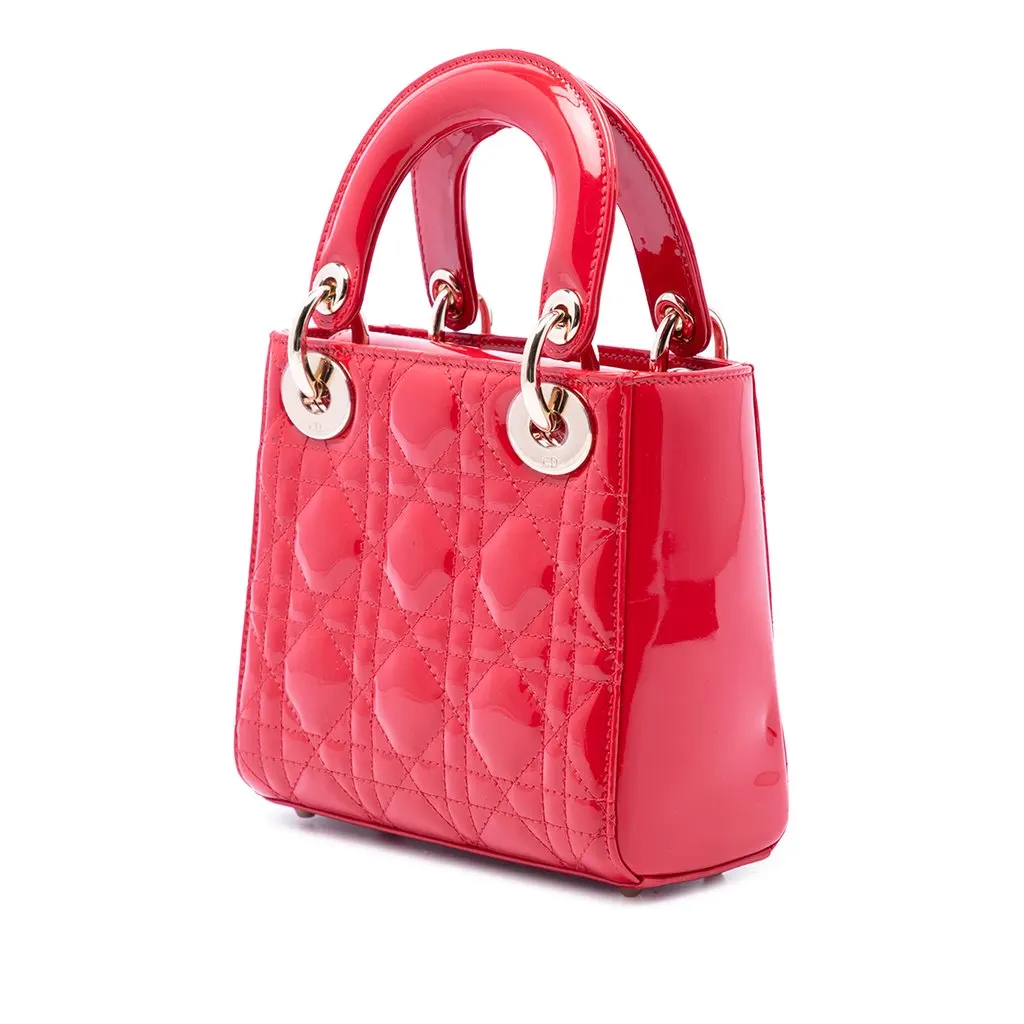 Dior Mini Patent Cannage Lady Dior Red Leather Good - Back View