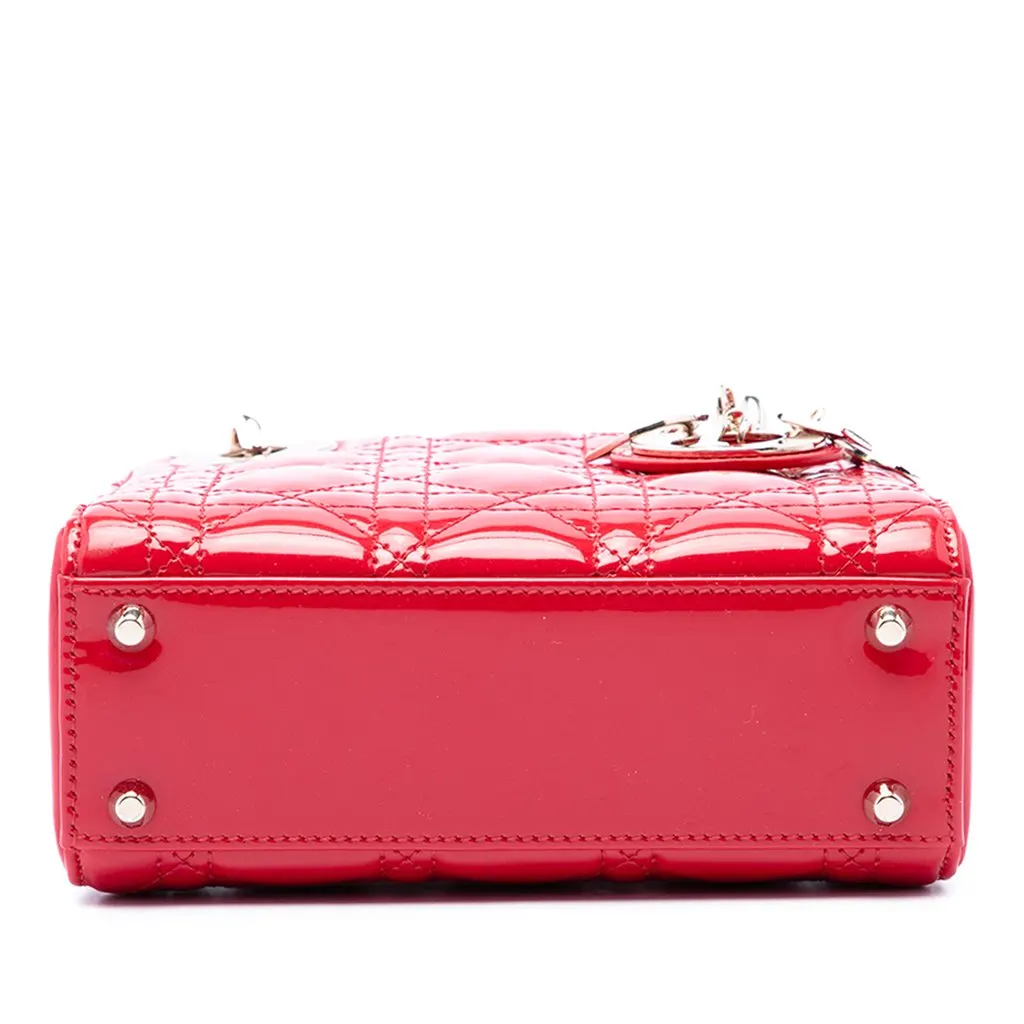 Dior Mini Patent Cannage Lady Dior Red Leather Good - Inside View
