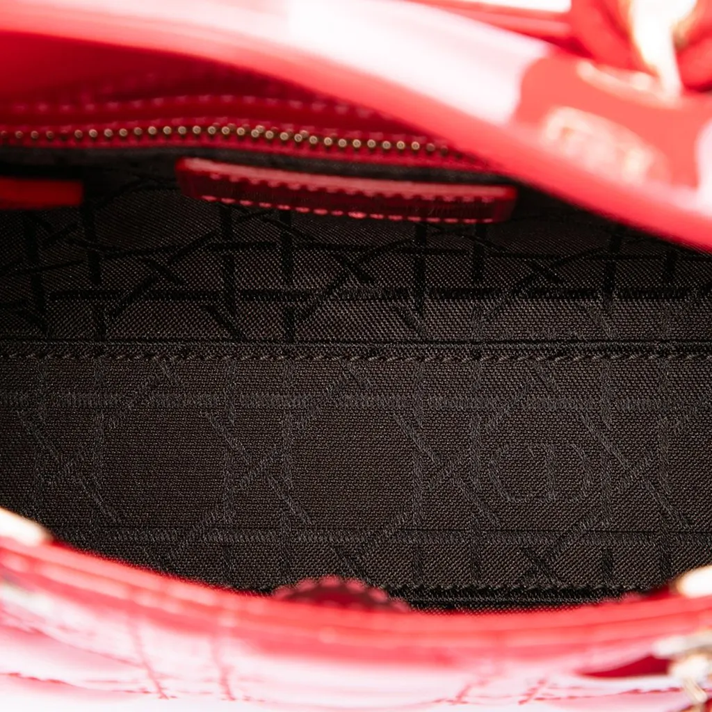 Dior Mini Patent Cannage Lady Dior Red Leather Good - Model View
