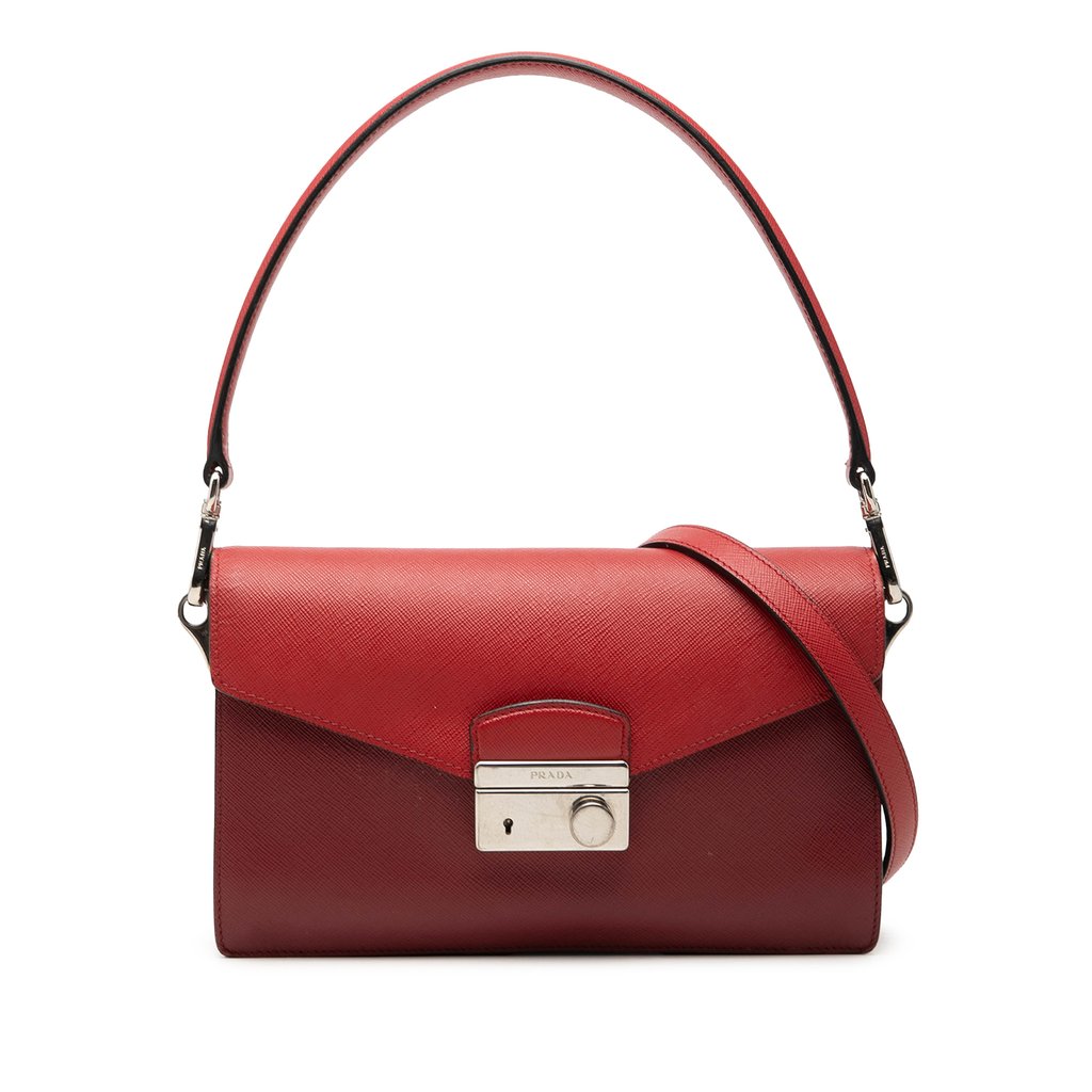 Prada Mini Saffiano Lux Sound Lock Satchel Red Small Leather