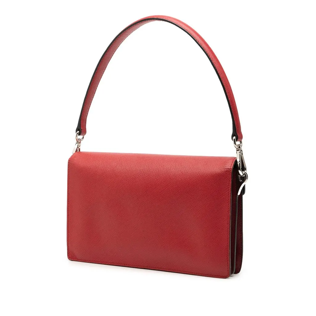 Prada Mini Saffiano Lux Sound Lock Satchel Red Leather Very good - Back View