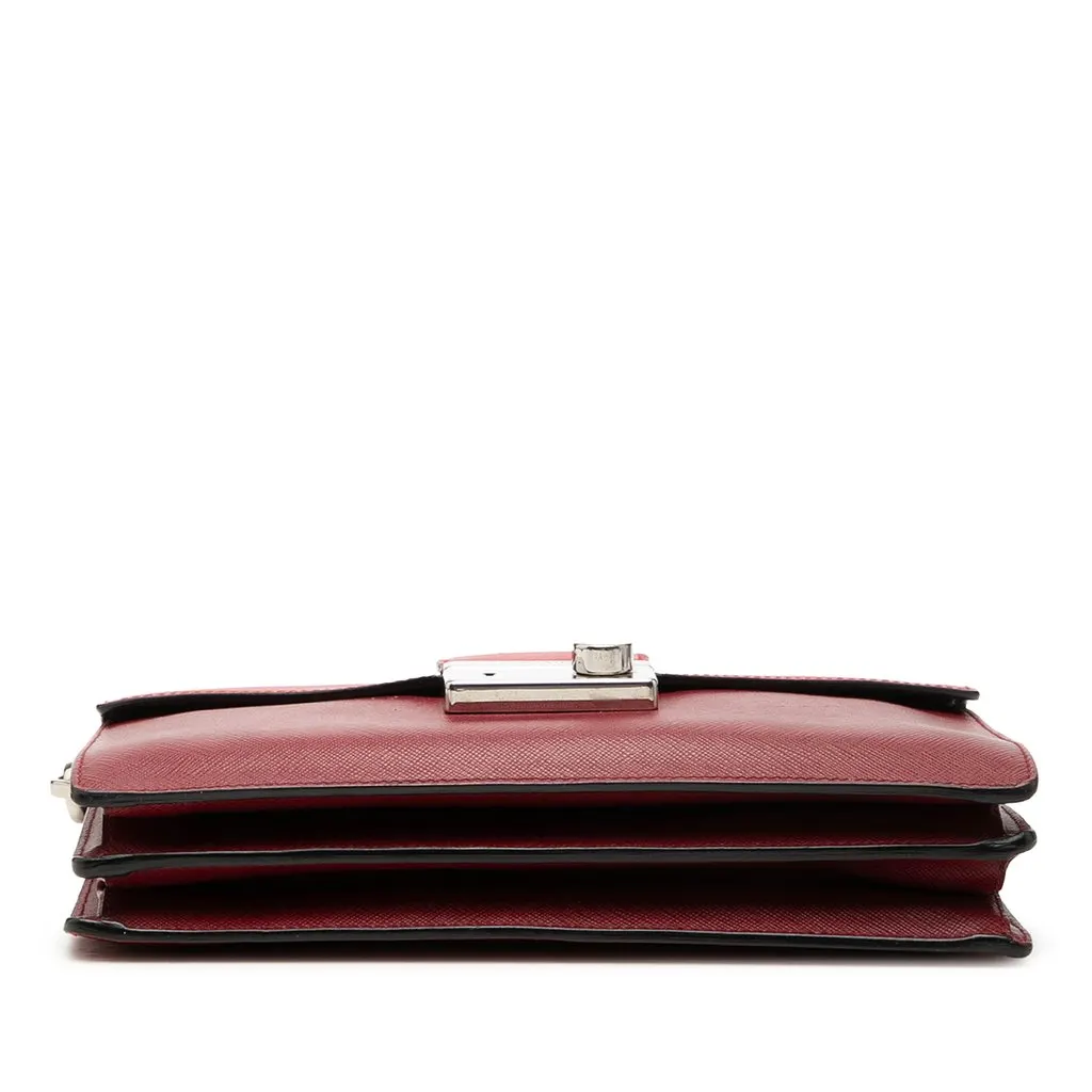 Prada Mini Saffiano Lux Sound Lock Satchel Red Leather Very good - Inside View