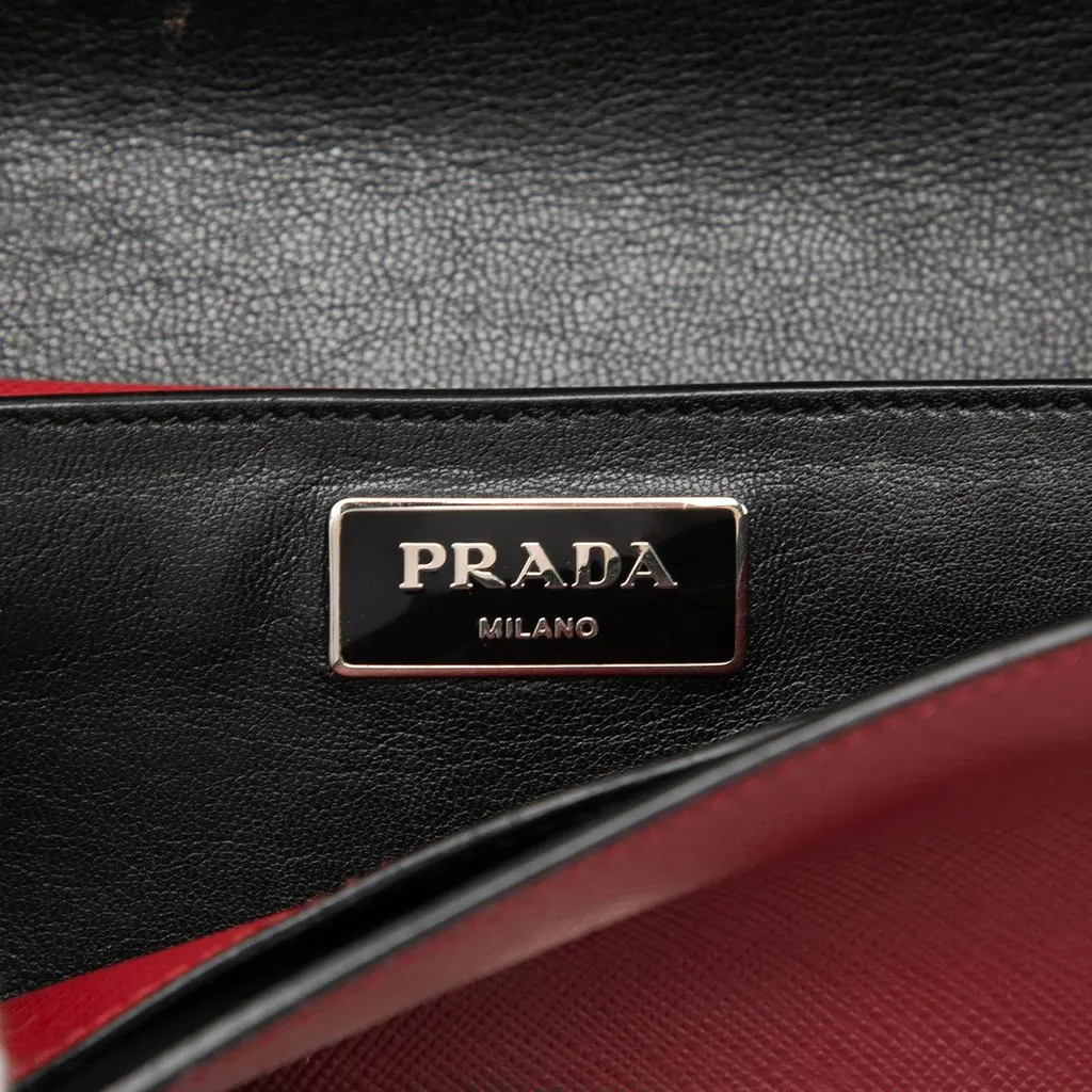 Prada Mini Saffiano Lux Sound Lock Satchel Red Leather Very good - Box View