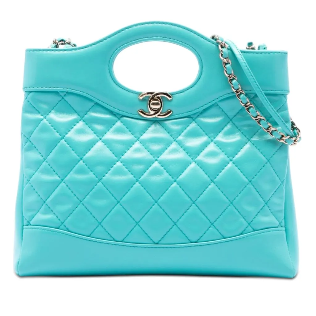 Chanel Mini Quilted Shiny Lambskin 31 Shopping Bag Blue Leather Very good - Front View