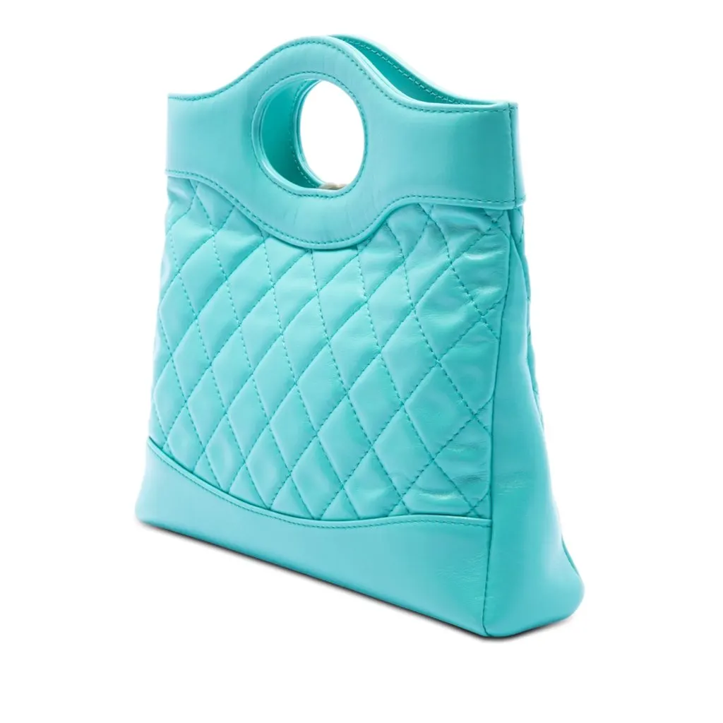 Chanel Mini Quilted Shiny Lambskin 31 Shopping Bag Blue Leather Very good - Back View