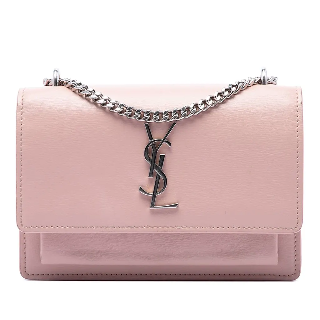 Saint Laurent Mini Calfskin Monogram Sunset Wallet on Chain Pink Leather Very good - Front View