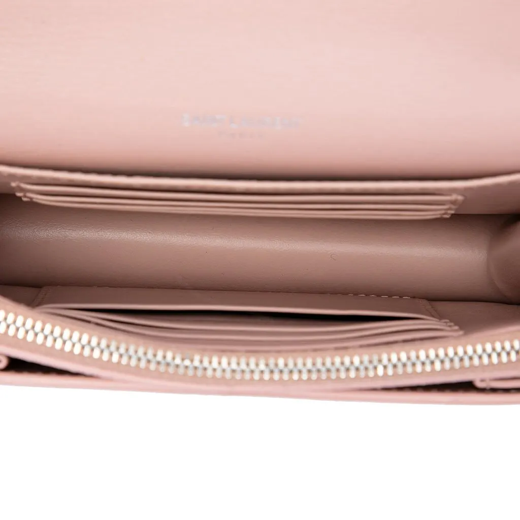 Saint Laurent Mini Calfskin Monogram Sunset Wallet on Chain Pink Leather Very good - Model View