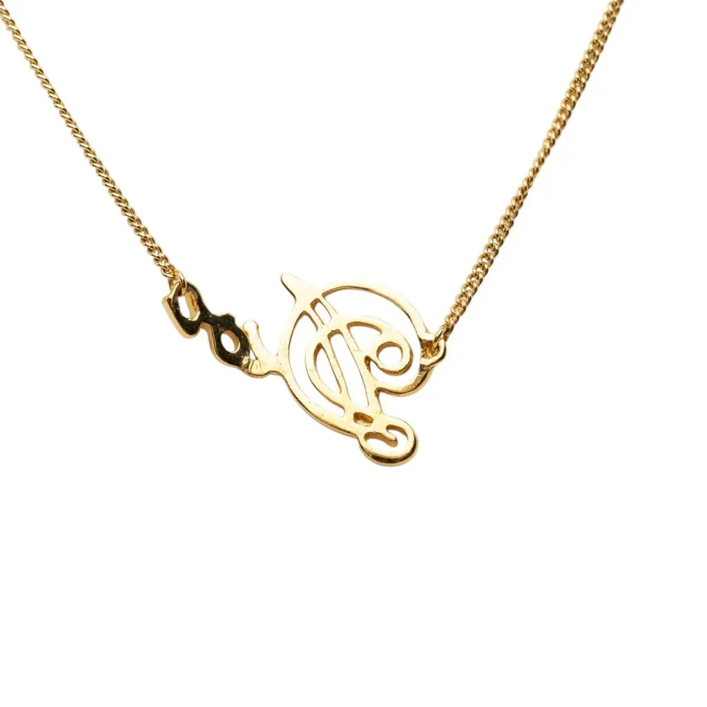 Dior Gold Plated Cursive Logo Pendant Necklace Gold Metal Very good - Inside View