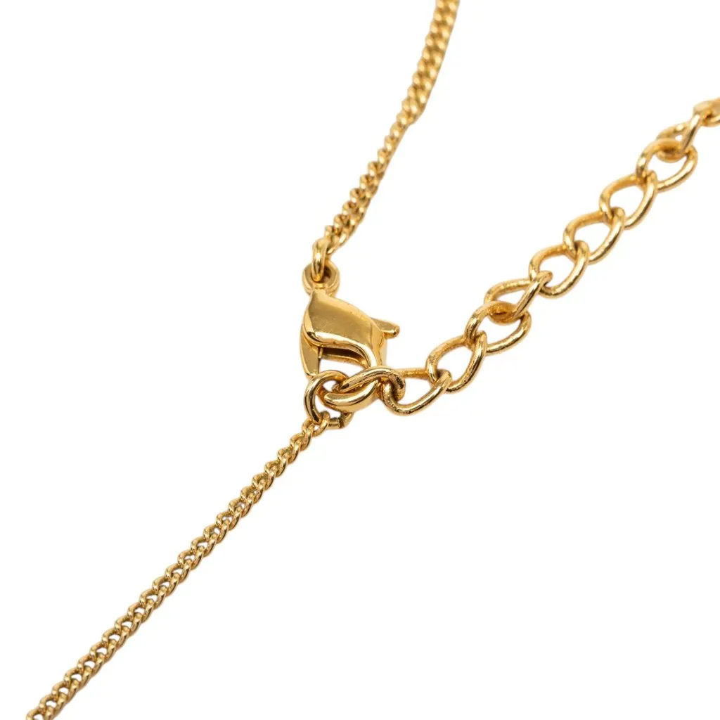 Dior Gold Plated Cursive Logo Pendant Necklace Gold Metal Very good - Model View