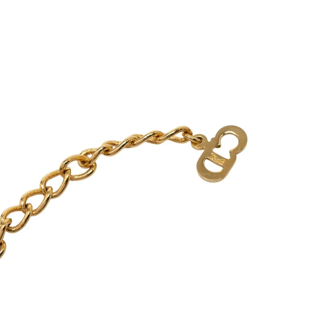 Dior Gold Plated Cursive Logo Pendant Necklace Gold Metal Very good - Box View