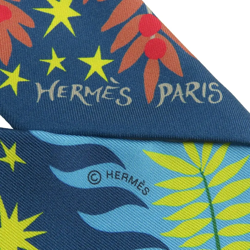 Hermès Sous Le Charme D Orphee Silk Twilly Scarf Blue Very good - Inside View