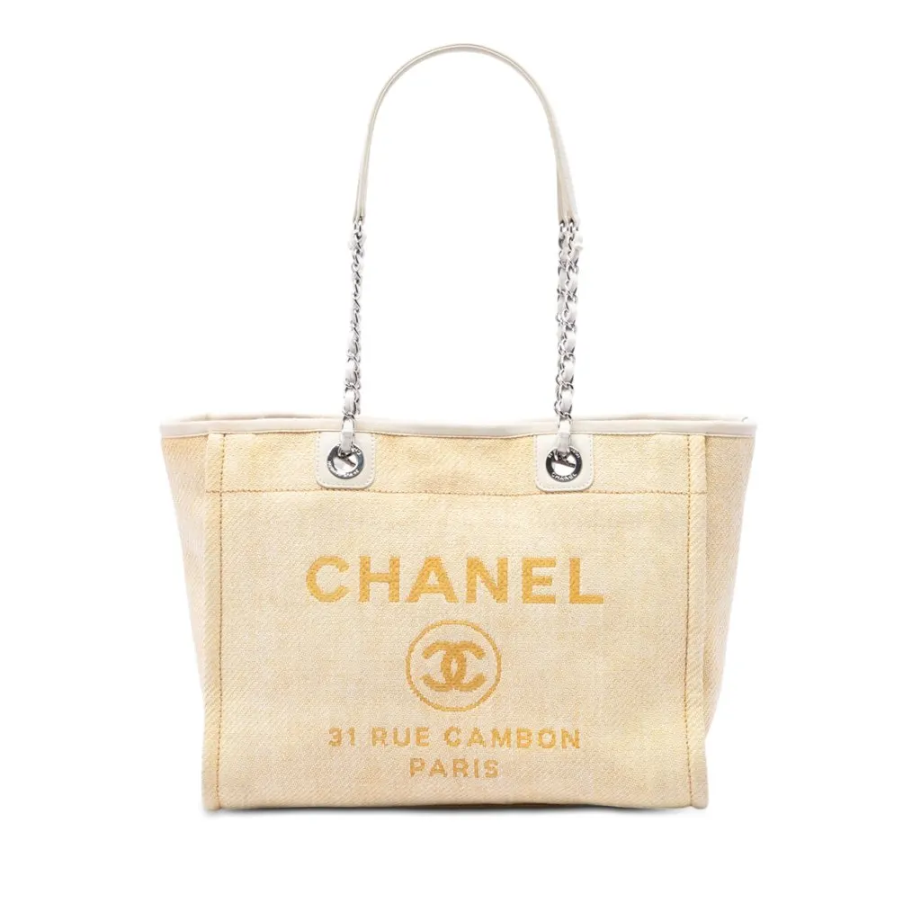 Chanel Small Raffia Deauville Tote Yellow Very good - Front View