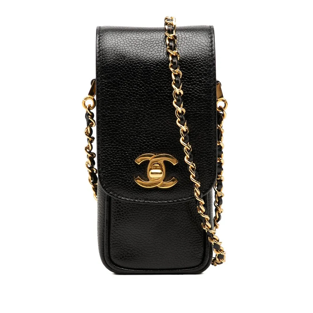 Chanel CC Caviar Phone Crossbody Black Leather Very good - Front View
