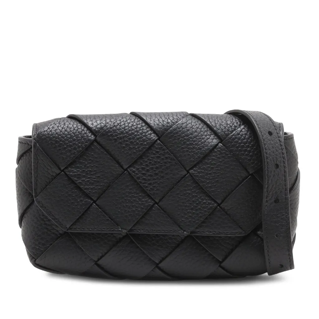 Bottega Veneta Grained Calfskin Intreccio Diago Belt Bag Black Leather Very good - Front View