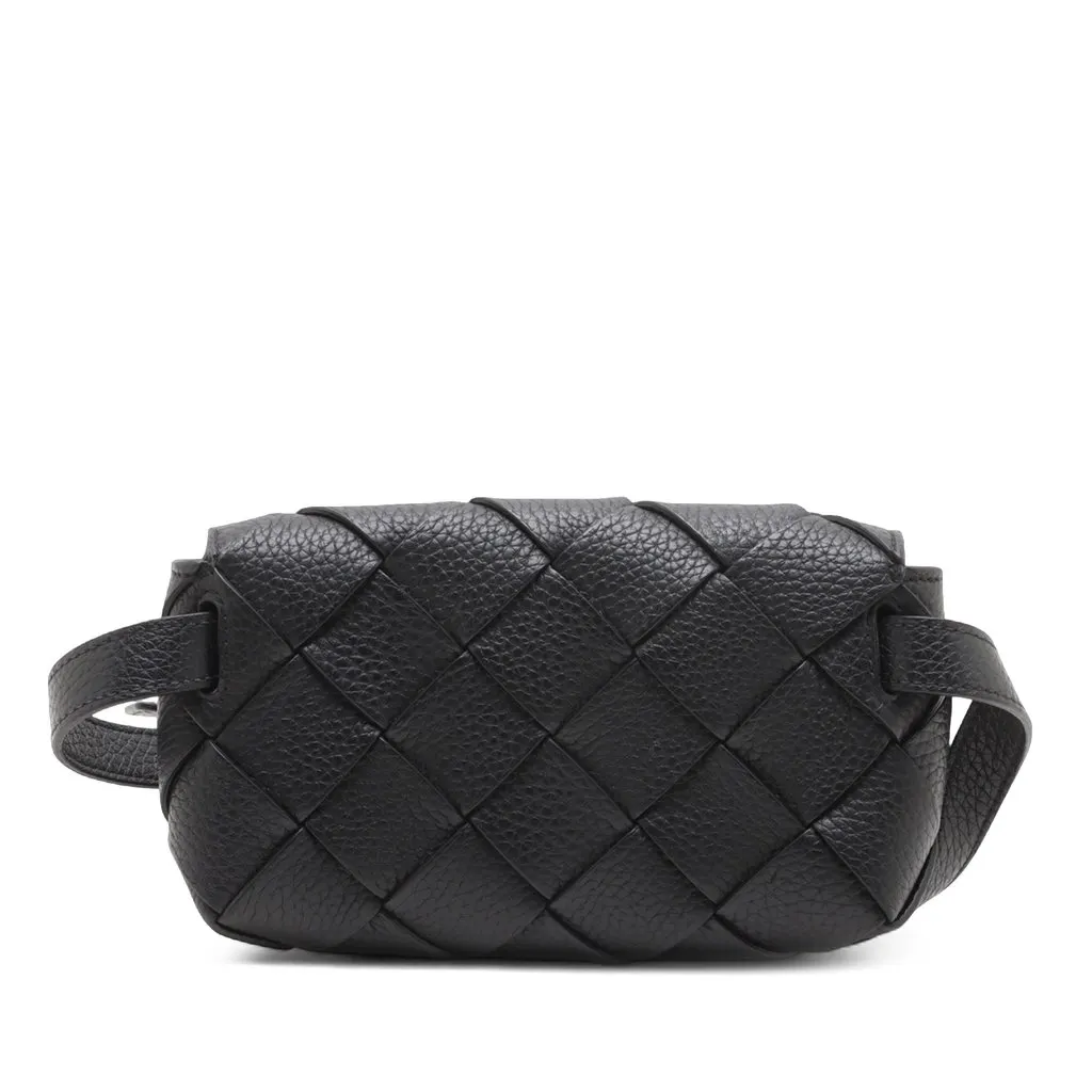 Bottega Veneta Grained Calfskin Intreccio Diago Belt Bag Black Leather Very good - Back View