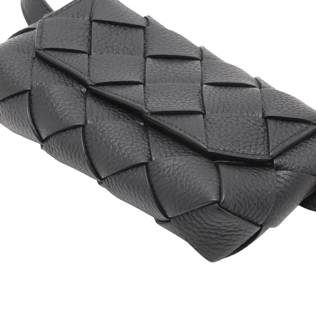 Bottega Veneta Grained Calfskin Intreccio Diago Belt Bag Black Leather Very good - Box View