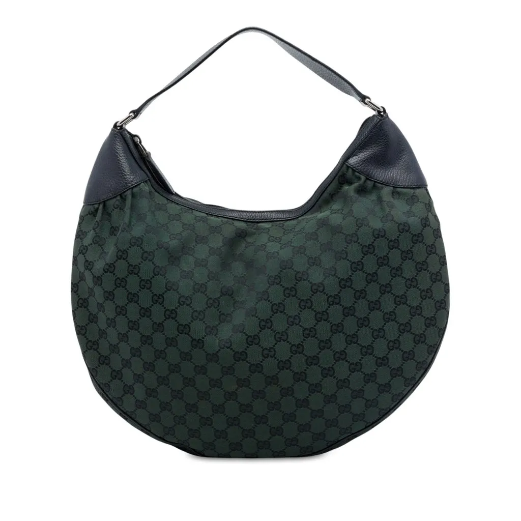 Gucci Large GG Canvas Half Moon Hobo Green Canvas Very good - Front View
