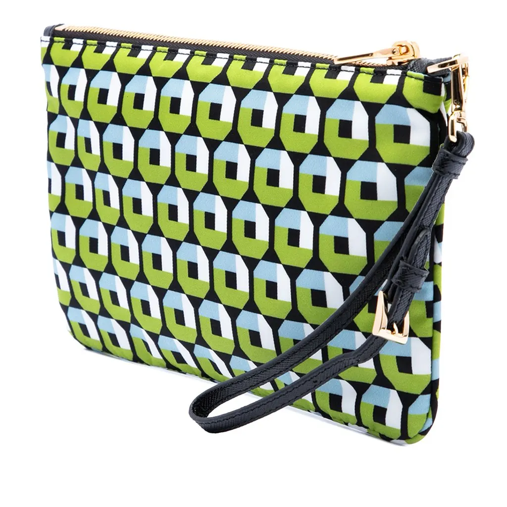 Prada Tessuto Stampato Wristlet Clutch Green Very good - Back View