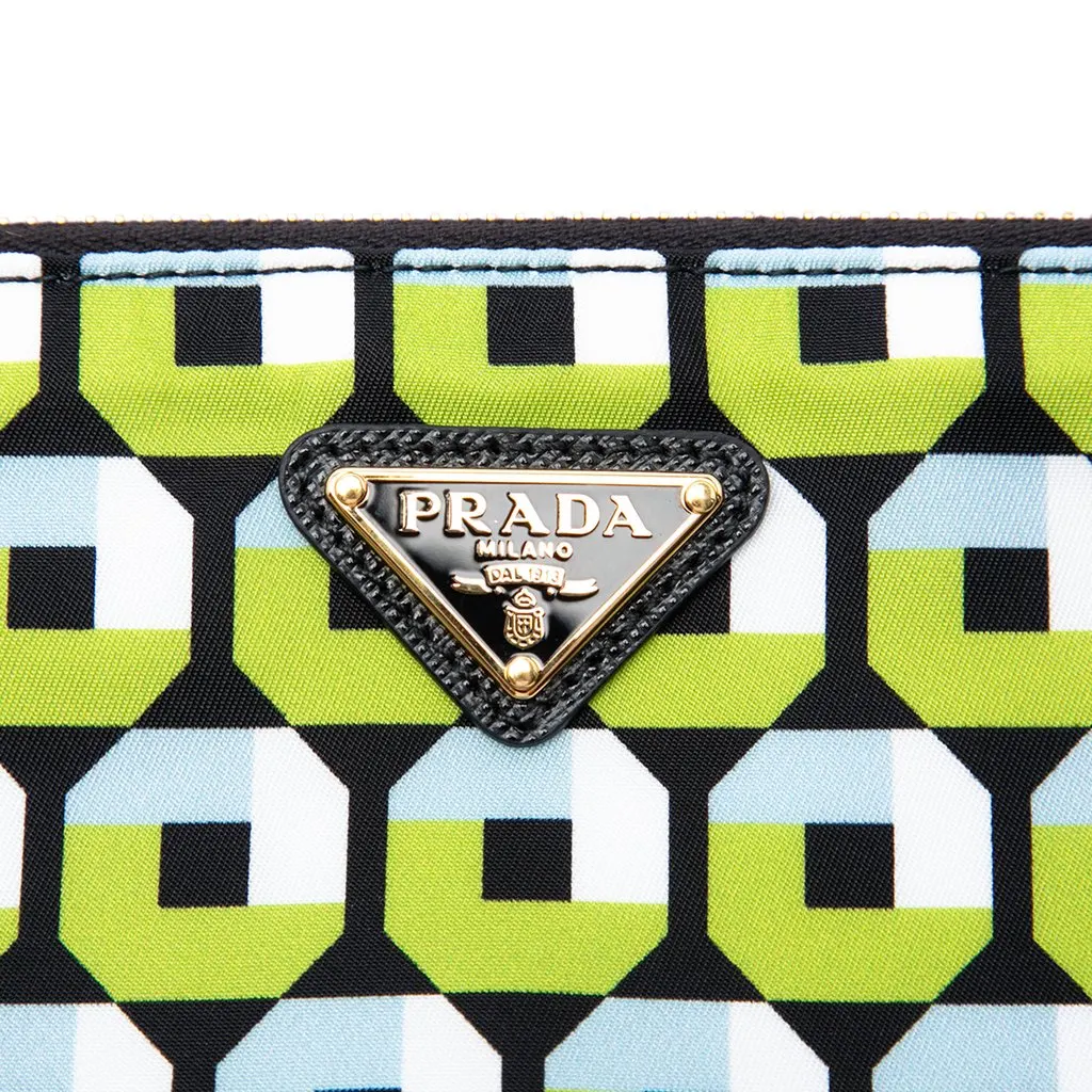 Prada Tessuto Stampato Wristlet Clutch Green Very good - Box View