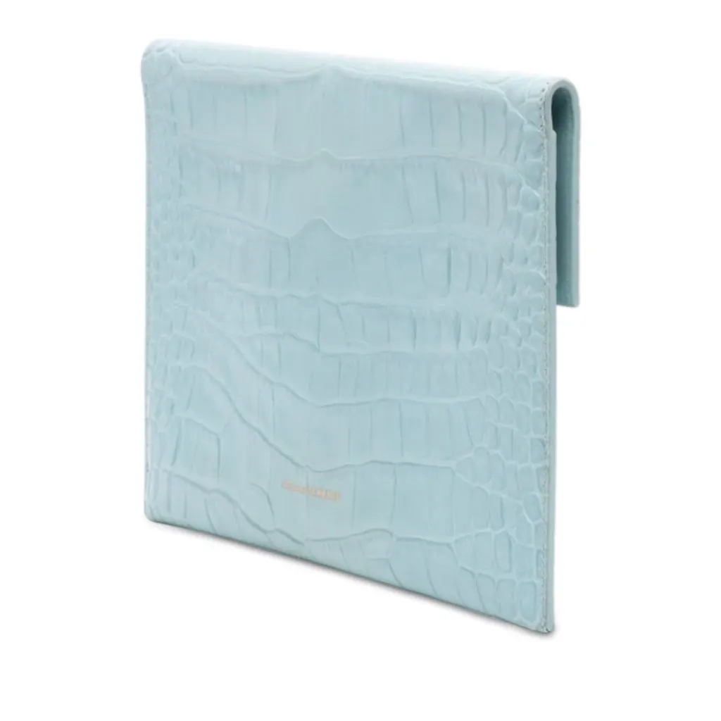 Alexander McQueen Croc Embossed Leather Skull Clutch Blue Leather Very good - Back View