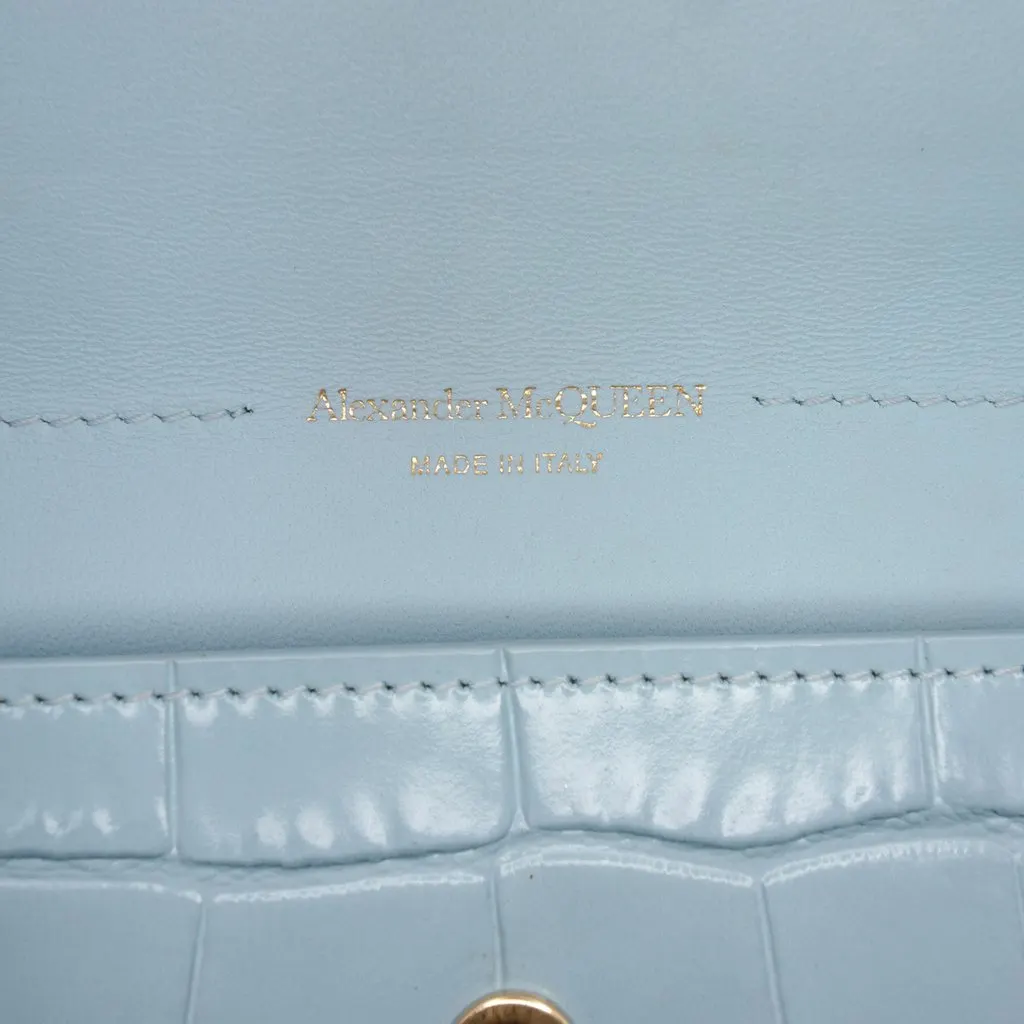 Alexander McQueen Croc Embossed Leather Skull Clutch Blue Leather Very good - Box View
