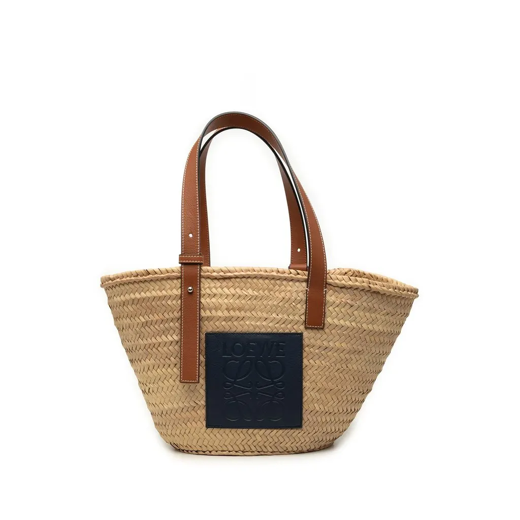 LOEWE Small Raffia Anagram Basket Tote Beige Very good - Front View