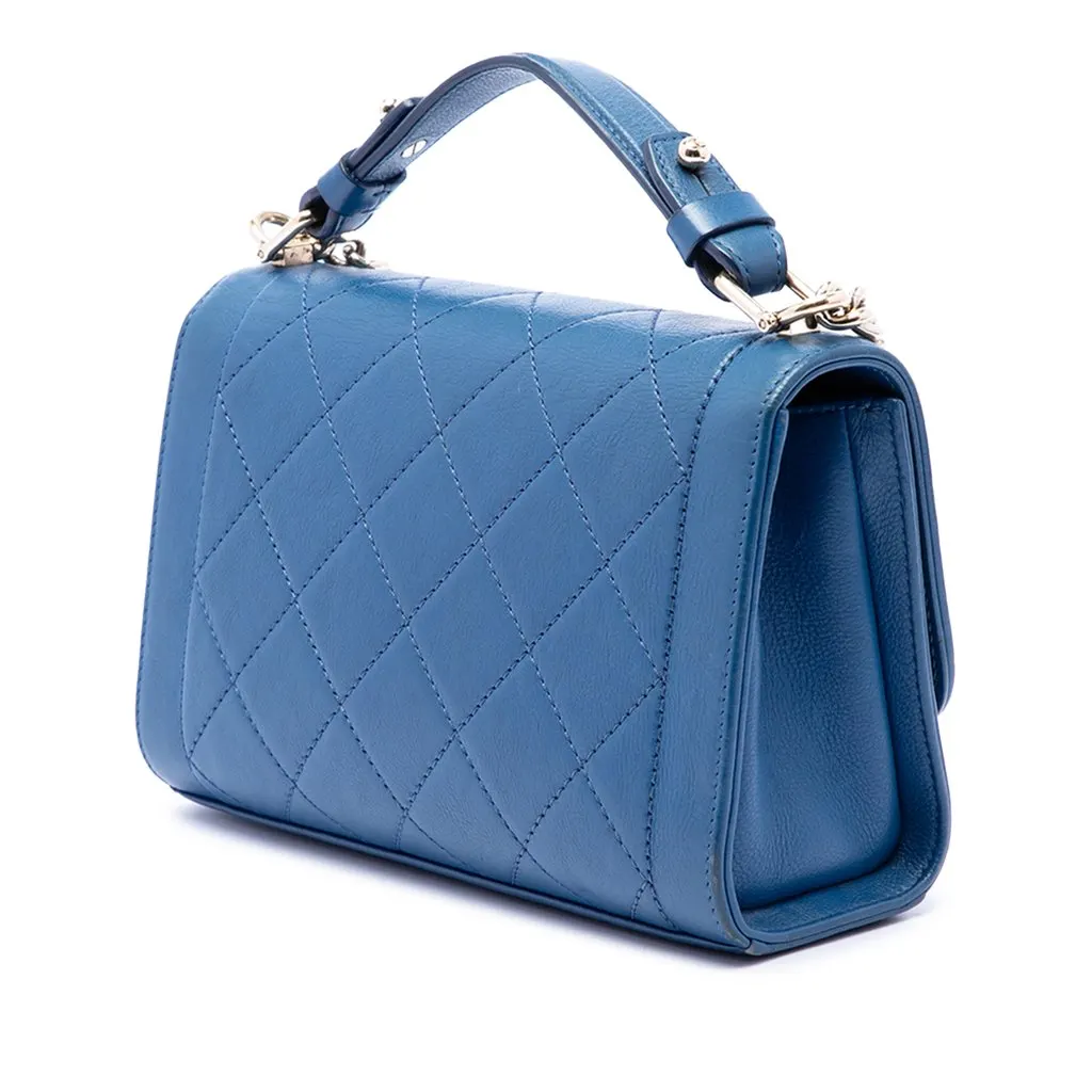 Chanel Small Quilted Grained Calfskin Label Click Flap Blue Leather Very good - Back View