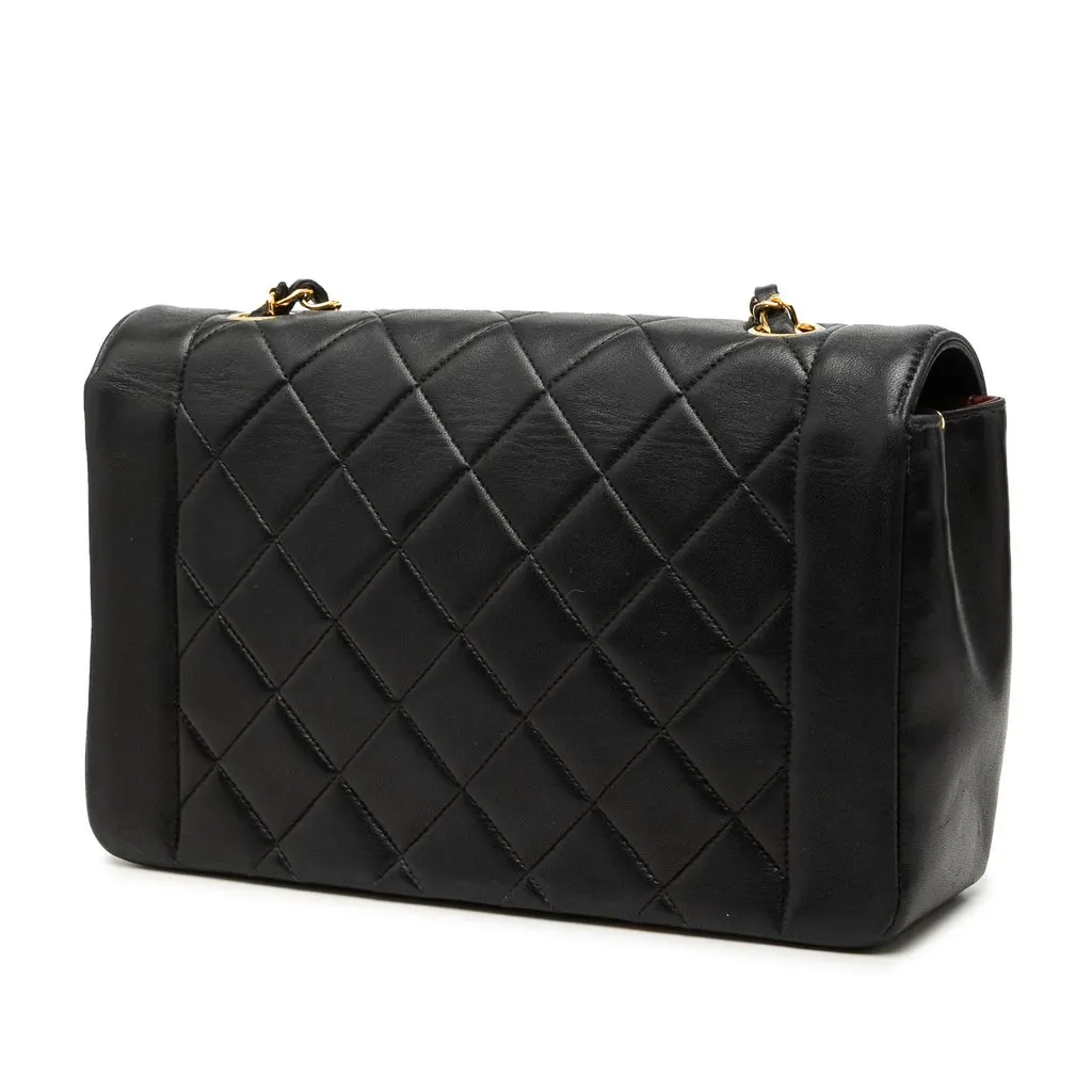 Chanel Medium Lambskin Diana Flap Black Leather Very good - Back View