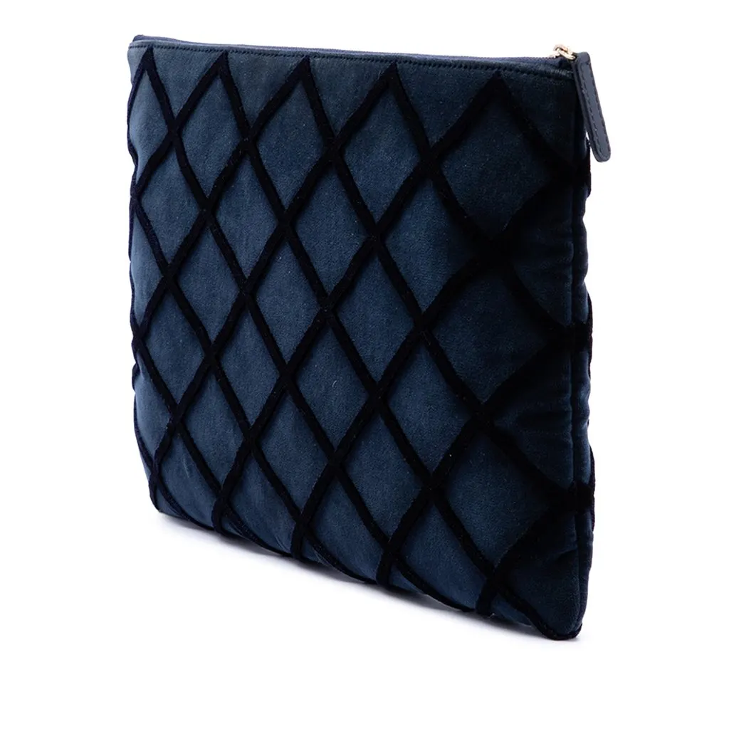 Chanel Large Quilted Velvet O Case Clutch Blue Very good - Back View