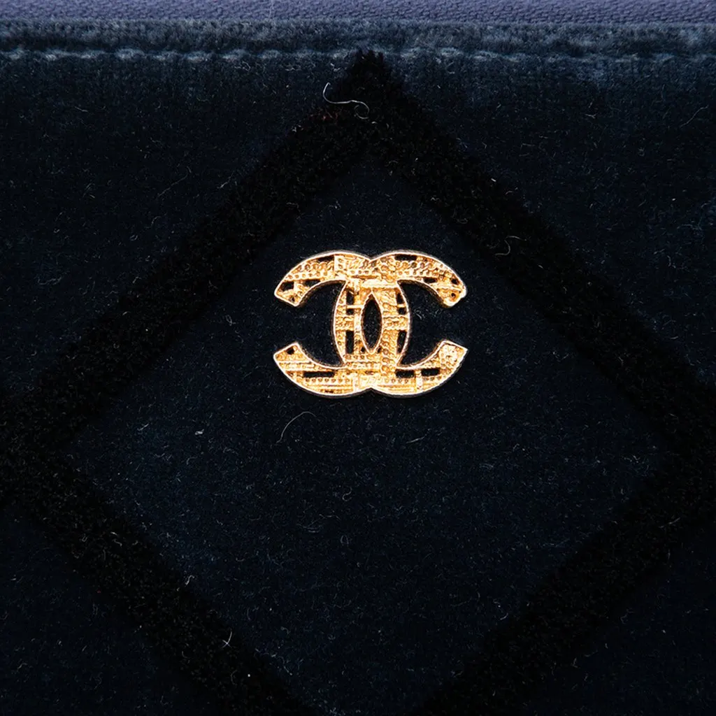 Chanel Large Quilted Velvet O Case Clutch Blue Very good - Box View